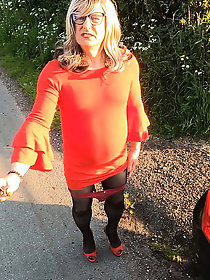 Crossdresser Kellycd in red dress